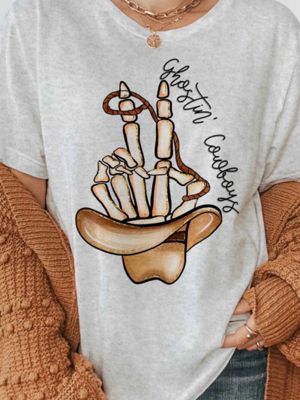 Ghostin Cowboys Graphic Tee with Brown Cowboy Hat Accent - Picture 1 of 2